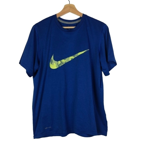 Nike Royal Blue Green Swoosh Logo Crewneck Short Sleeve Athletic Tee M - Picture 1 of 3
